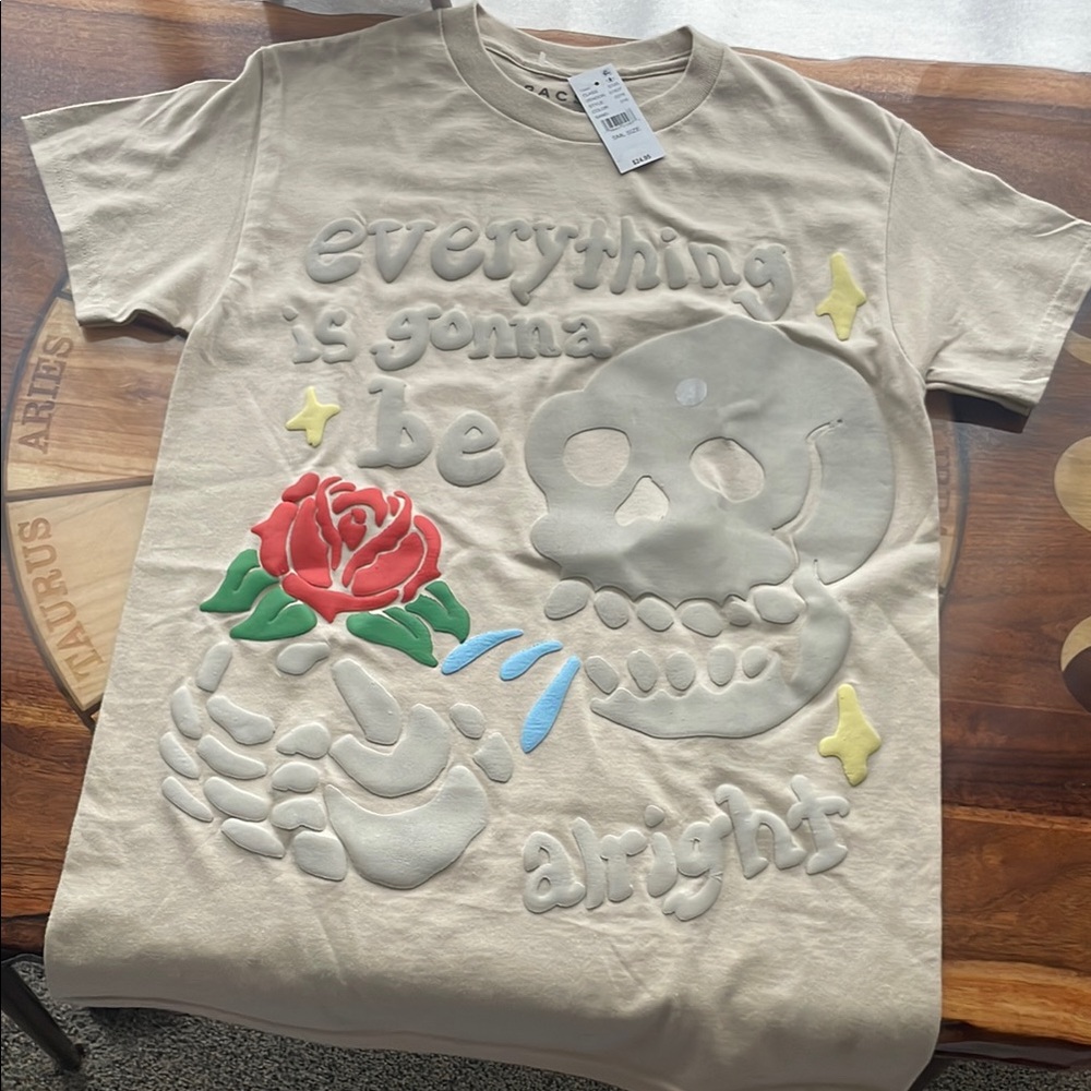 PacSun Beige Graphic Tee with Skull and Rose